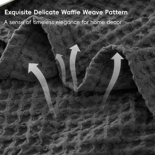 Vista 2 de PHF - Manta de punto gofre ultra suave de 50"x 60" - Manta tejida, ligera, transpirable y acogedora, lavada - Ideal para sofá, cama, sillón, Negro