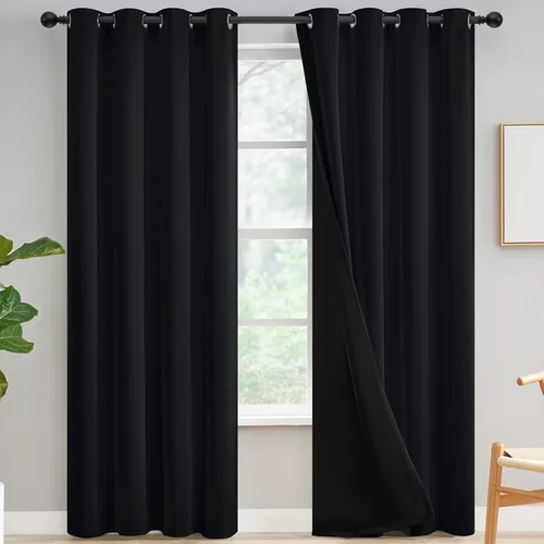 Vista 96 de Yakamok Cortinas 100% opacas para dormitorio, 2 paneles, cortinas de ventana completamente opacas, paneles de ventana con aislamiento térmico