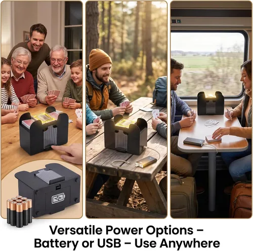 Vista 4 de MAVIS LAVEN Barajador de tarjetas eléctrico, barajador automático de tarjetas con USB y funciona con batería, para juegos de blackjack de póquer
