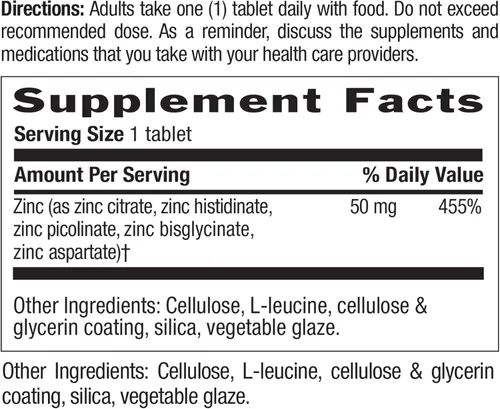 Vista 2 de Country Life Zinc 50 mg, Target Mins, 180 Tabletas, Certificado Sin Gluten, Certificado Vegetariano