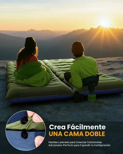 Vista 8 de Colchoneta de dormir para campamento, de 5.9 pulgadas de grosor, con almohada integrada y bomba de pie, almohadilla de dormir autoinflable