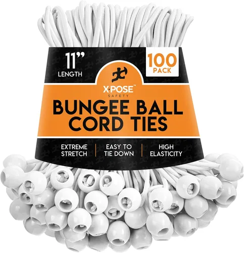 Vista 24 de Xpose Safety Cuerdas elásticas de bolas de 6 pulgadas, paquete de 10 cuerdas elásticas resistentes de colores surtidos en blanco y negro con lazos