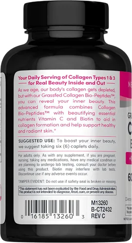 Vista 3 de NeoCell Píldoras de péptidos de colágeno 180 tabletas con vitamina C y biotina bovino alimentado con pasto cabello, piel y uñas