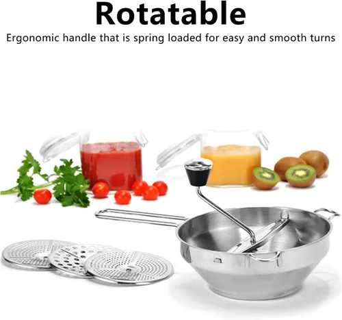 Vista 3 de Molino manual de alimentos, Molinillo de verduras de frutas de acero inoxidable, Molino de alimentos de acero inoxidable Mermeladas manuales