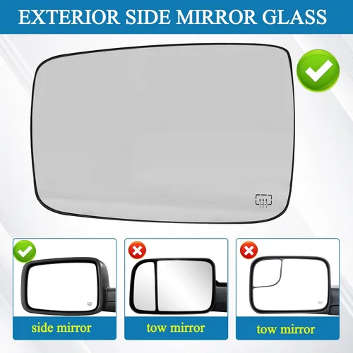 Vista 2 de Espejo retrovisor calefactado para el lado del conductor compatible con Dodge Ram Pick-Up 1500 2500 2009-2018 - Reemplazo 68079363AA 68050299AA