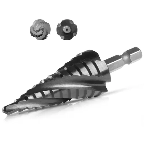 Vista 14 de Broca escalonada de titanio, broca de paso de 1/4" a 1-3/8" para metal, juego de 10 tamaños de broca escalonada HSS Unibit