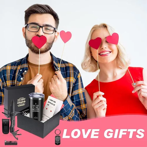 Vista 2 de Regalos para el día de San Valentín para marido: vaso aislado de alta calidad y juego de cuchillos de bolsillo multiherramienta con llavero