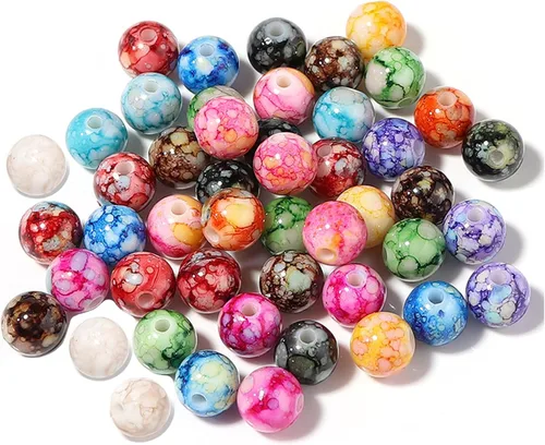 Vista 6 de 200 cuentas acrílicas para hacer joyas, cuentas redondas sueltas, dijes, patrones de tinta para pulseras, aretes, collares, anillos, cuentas