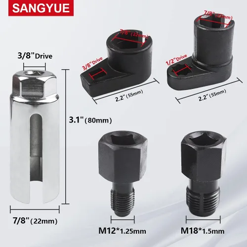Vista 4 de Sensor de oxígeno Llave de zócalo Rosca Chaser 02 Sensor Removedor Herramienta Offset Interruptor de Vacío Enchufes Kit 5 unids