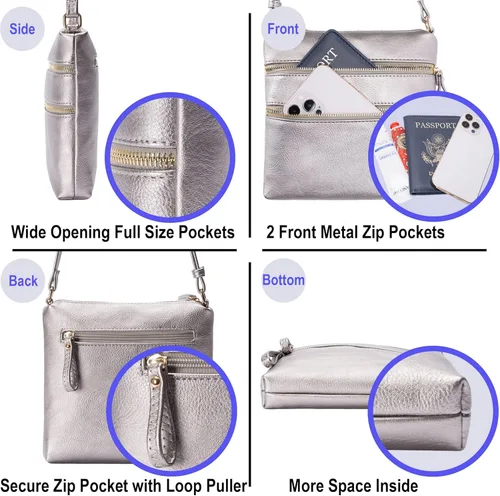 Vista 6 de Solene Bolsa cruzada con bolsillo con cremallera múltiple con correa, bolsa de viaje ligera, bolso de mensajero diario para teléfono celular