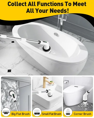 Vista 4 de Cepillo de limpieza eléctrico giratorio para baño, cepillo de ducha inalámbrico con IPX7 a prueba de agua y 2 velocidades, 3 cabezales de cepillo