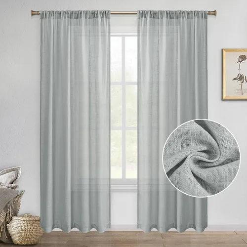 Vista 30 de DWCN Cortinas traslúcidas de lino sintético beige, 2 paneles, 52x54 pulgadas