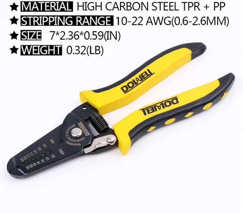Vista 3 de DOWELL Herramienta de pelado de cables 10-22 AWG, cortador de alicates, herramienta de mano multifunción para artesanía de electricista, 2 piezas