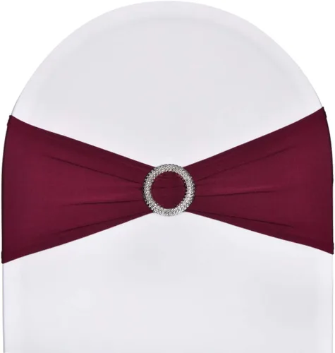 Vista 14 de 10 bandas elásticas de elastano azul turquesa, mano de obra de doble costura, bandas para cubierta de silla con hebilla deslizante para boda