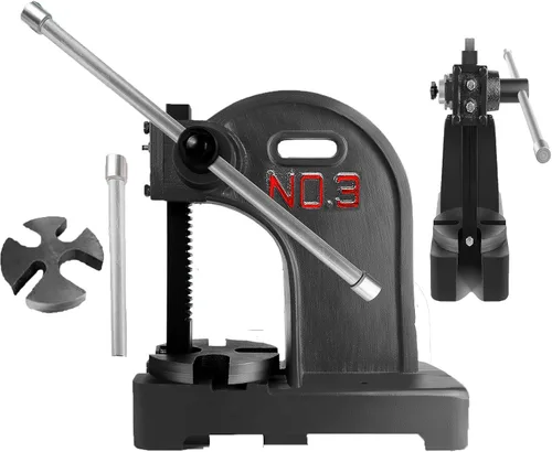 Vista 8 de Prensa de eje de 1 tonelada, con 3 derivas, 11.73 pulgadas de alto x 9.76 pulgadas de largo, prensa manual para perforar/tallar (negro)