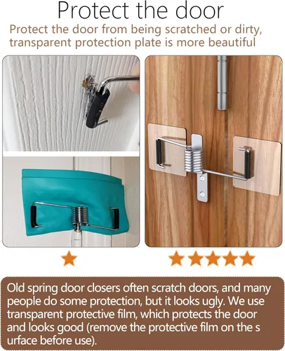 Vista 5 de Cierrapuertas automático de resorte, cierrapuertas para el hogar, puerta mosquitera, hogar, sin necesidad de quitar las bisagras de puerta