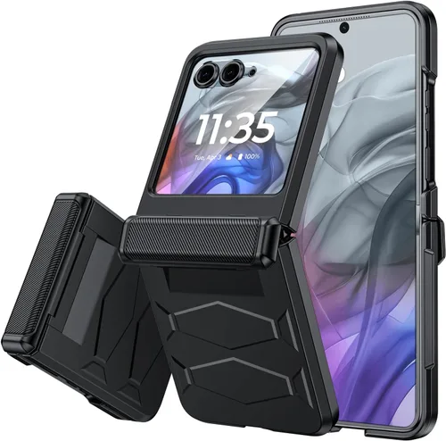 Vizvera para Motorola Razr 2024 - Funda con tapa con bisagra, protector de pantalla incorporado, a prueba de golpes, funda todo en uno para Negro