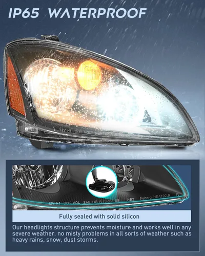 Vista 4 de Nilight - Conjunto de faros delanteros compatibles con Nissan Altima 2002, 2003, 2004. Carcasa negra, reflector ámbar, lente transparente. Faros