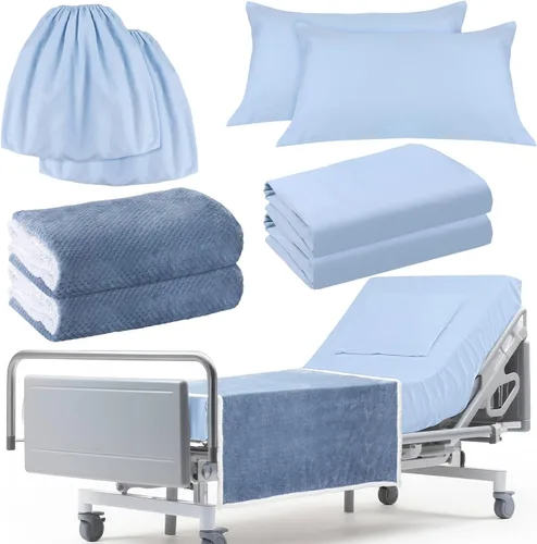 Vista 13 de SmoothNovelty Juego de 4 Sábanas de Cama de Hospital, Sábanas Estándar de Punto Suave de Calidad, Incluye Sábana Bajera Ajustable, Funda de Edredón