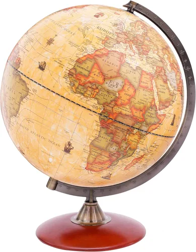 Exerz Globo antiguo de 12 pulgadas con base de madera, globo del mundo giratorio, mapa moderno en color vintage de 12 pulgadas de diámetro