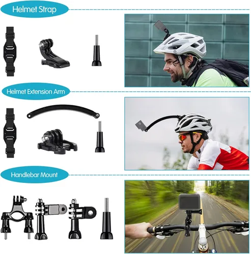 Vista 4 de Kuptone Kit de accesorios para cámara de acción para GoPro Hero 11/10/9/8/7/6/5, Insta360, DJI Osmo Action, AKASO (KPE-075)