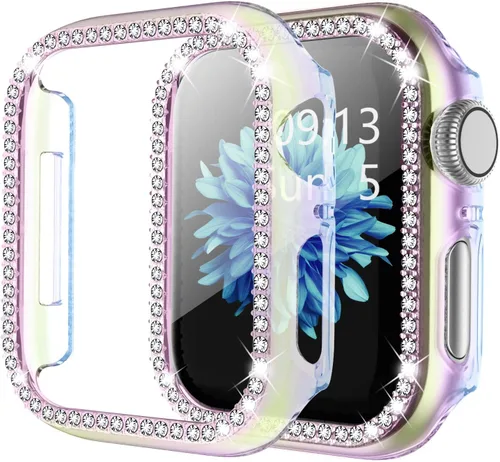 Vista 21 de Adepoy - Funda Compatible para Apple Watch de 1.496 Pulgadas Serie 3/2/1, con Brillantes, Funda Protectora con Marco de Pantalla para Mujer, Niña