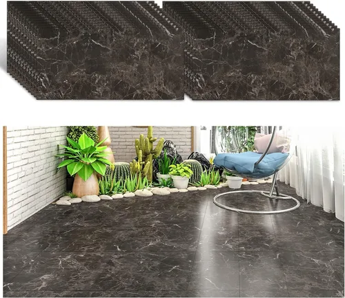 Vista 13 de VEELIKE Azulejos de vinilo de mármol marrón oscuro de 12 x 24 pulgadas, azulejos de vinilo de mármol para despegar y pegar, impermeable