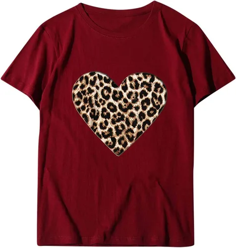 Vista 73 de Camisetas de manga corta con estampado de corazón para mujer, camisetas de ajuste regular, linda y divertida, ropa de regalo 2023 Negro #1