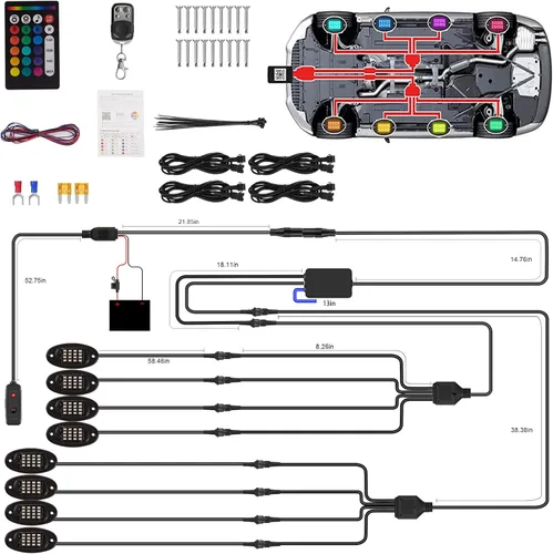 Vista 9 de 8 vainas RGB LED Rock Lights para Jeeps, camiones, carrito de golf, ATV, UTV RZR, SUV, todoterreno, kit impermeable multicolor con aplicación, modo