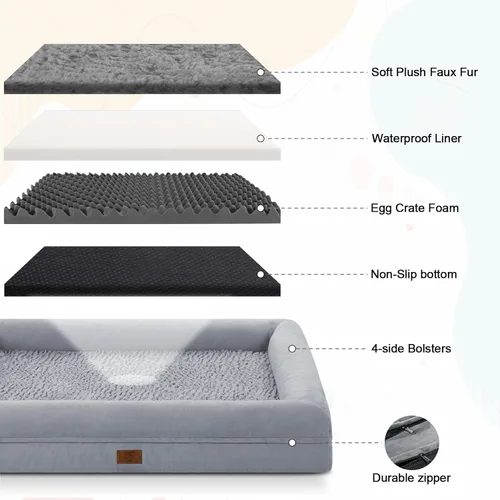 Vista 5 de Cama ortopédica para perros pequeños, cama impermeable para cachorros con funda extraíble lavable, cama de espuma para perros pequeños con respaldo