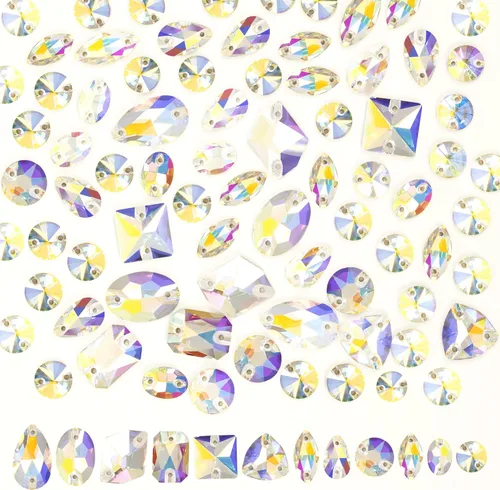 Vista 12 de 70 diamantes de imitación negros para coser, formas mixtas, parte trasera plana, diamantes de imitación de cristal K9 para coser, gemas de cristal