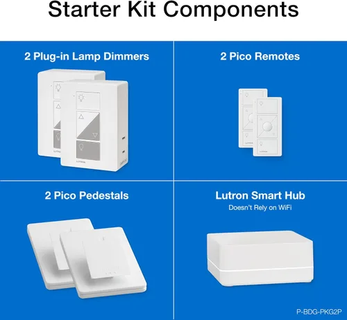Vista 11 de Lutron Caseta - Kit de arranque inteligente para lámparas, 2 interruptores reguladores de luz enchufables con puente inteligente y 2 controles