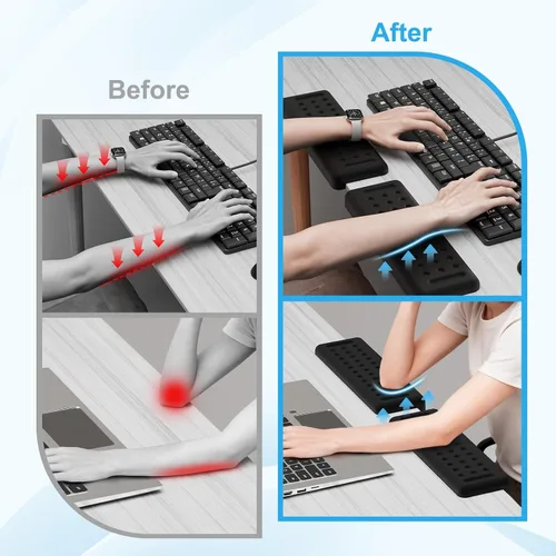 Vista 3 de Leolee Coderas de escritorio en forma de L para escritorio, reposabrazos de espuma viscoelástica negra para escritorio con base antideslizante