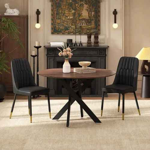 RGZ Juego de mesa de comedor redonda de nogal de mediados de siglo para 2, mesa de cocina pequeña de madera circular de 36 pulgadas y 2 sillas de