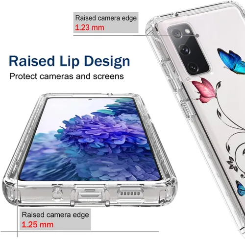 Vista 2 de Funda para Galaxy S20 FE 5G, SM-G781U con protector de pantalla de vidrio templado, diseño floral de cuerpo completo, carcasa rígida + funda de TPU