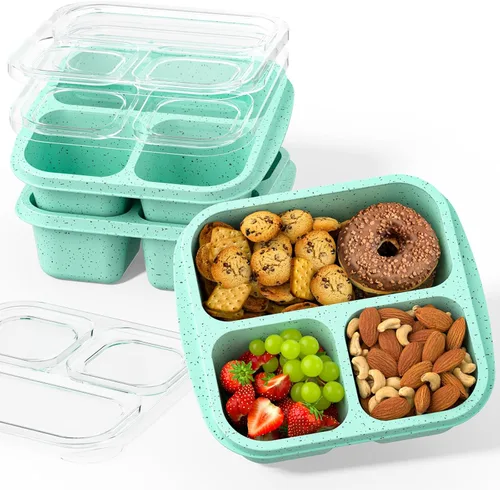 Vista 11 de Cajas de aperitivos (paquete de 3) – Cajas Bento apilables con 3 compartimentos, recipientes de preparación de comidas reutilizables, recipientes