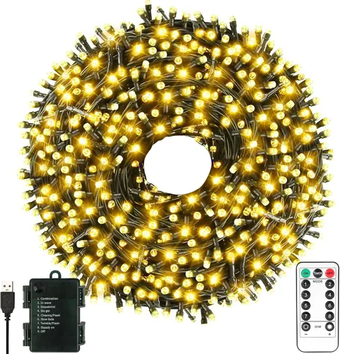 Green Convenience - Luces navideñas con pilas, 33 pies, 100 LED Blanco cálido