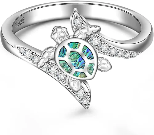 Fenthring Sea Turtle Rings for Women Sterling Silver Turtle Ocean Animal Tortoise Jewelry Mothers Day Birthday Gift Size 6 7 8 9 10