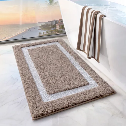 LUMI Alfombra de baño, antideslizante y absorbente, color beige oscuro, 16