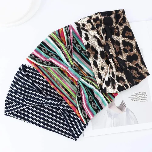 Vista 2 de GORTIN Boho Headbands Leopard Hair Bands Knoted Turban Stretch Twist Head Wraps Stripe Cloth for Women and Girls 3 Pcs (Boho)