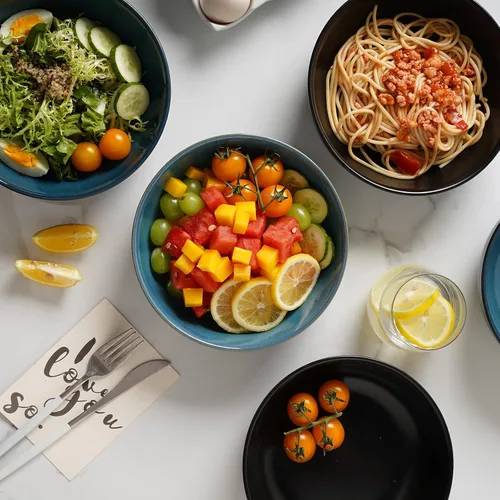 Vista 6 de Selamica Juego de 4 cuencos de cerámica para pasta, apilables, aptos para microondas y lavavajillas, color negro mate