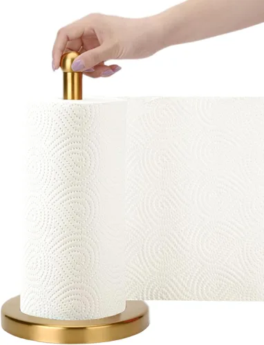 Soporte para toallas de papel, soporte para toallas de papel dorado cepillado, soporte para toallas de papel con base pesada estable, soporte para