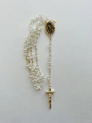Vista 3 de San Ignacio de Loyola" Tarjeta Laminada con Oración y Rosario de Cristal de La Virgen de Guadalupe