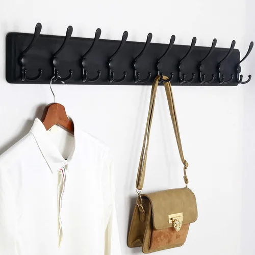 Vista 6 de WEBI Perchero de pared, ganchos para abrigos de pared rústicos, 16" de orificio a orificio, gancho grande para colgar en la pared, perchero