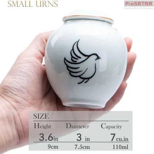 Vista 2 de Urnas pequeñas de cerámica para cenizas humanas, juego de 4 urnas de recuerdo con collar de cenizas