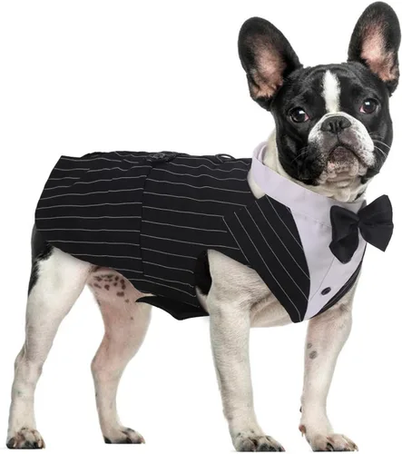 Vista 23 de DORA BRIDAL Esmoquin para perros pequeños, traje de perro y corbatín, traje formal de boda para perros, conjunto de esmoquin y bandana