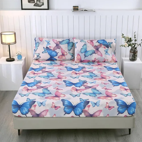 Vista 9 de SDIII Sábana bajera ajustable de mariposa colorida con 2 fundas de almohada, no incluye sábana encimera, microfibra suave con bolsillo profundo