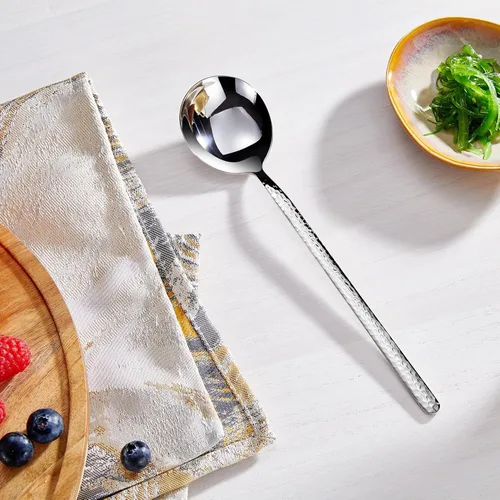 Vista 6 de KEAWELL Cucharas Premium Coreanas para Sopa con Mangos Largos, Juego de 4, Acero Inoxidable 18/10, Aptas para Lavavajillas (Martillado)