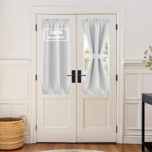 Vista 9 de NICETOWN Cortinas de Lino para Puerta Lateral - Cortinas Opacas con Aislamiento Térmico para Puerta Delantera Francesa para Sombra Pequeña