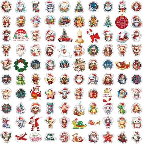 Vista 3 de 100 calcomanías de Navidad, calcomanías de vinilo de Feliz Navidad para niños, divertidas calcomanías navideñas para botellas de agua, calcomanías